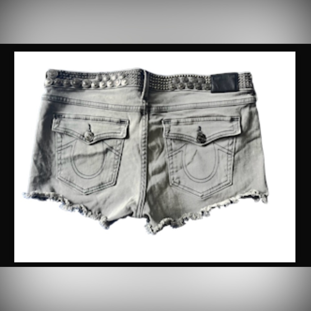 True Religion Grey Denim Joey Cutoff Shorts size 32